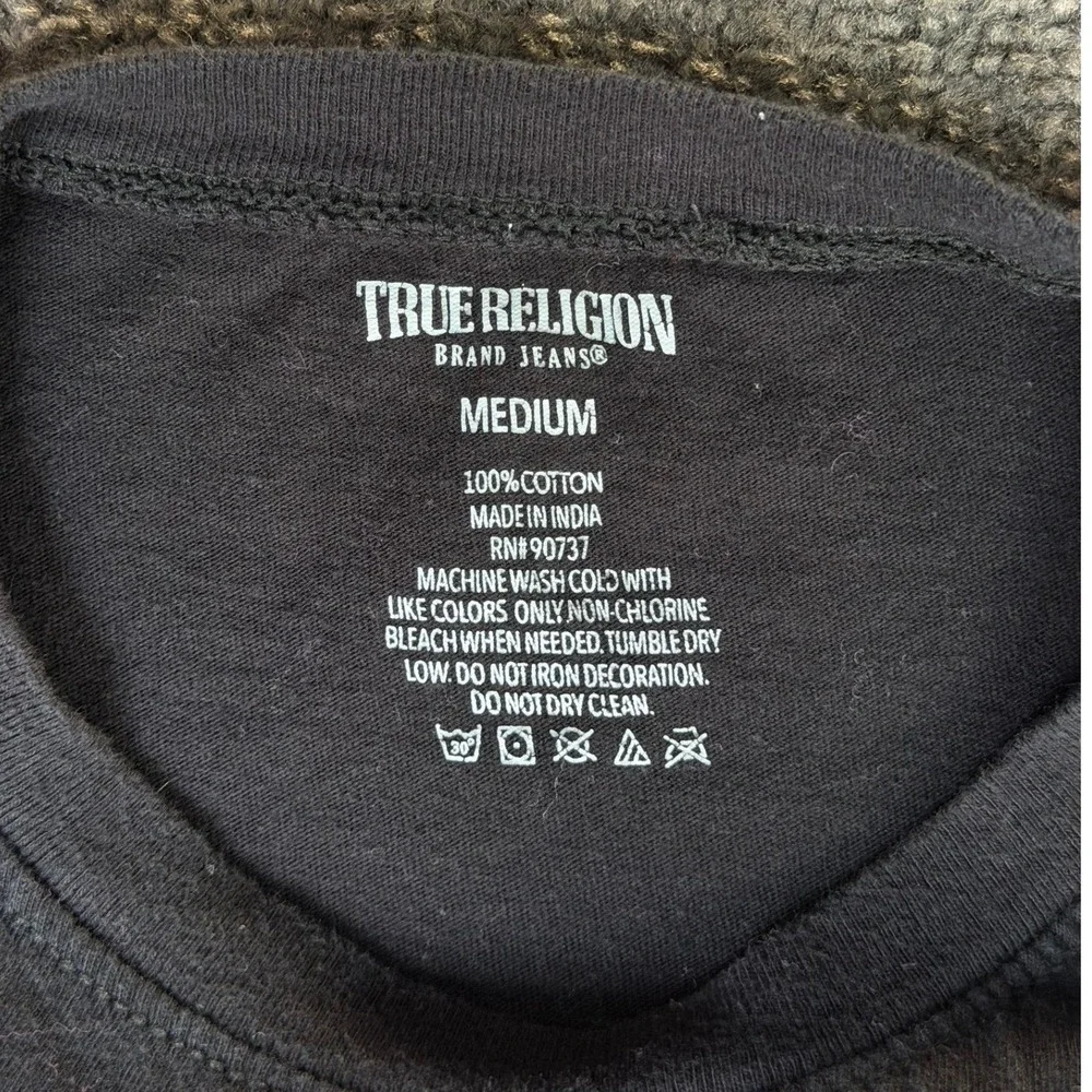 True Religion Mens Black Cotton Short Sleeve Gold Horseshoe Logo T-Shirt Medium